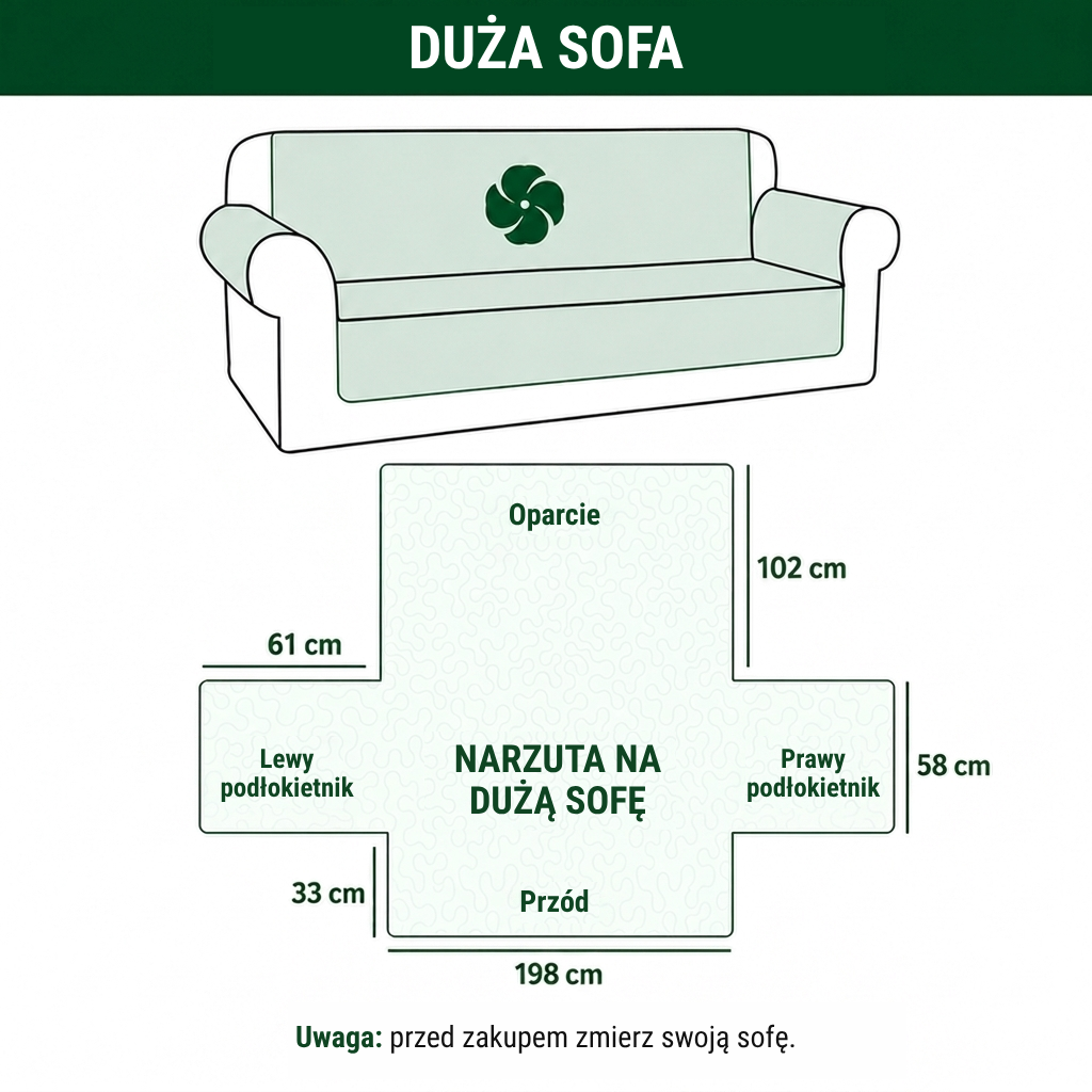 Wymiary narzuty na dużą sofę.