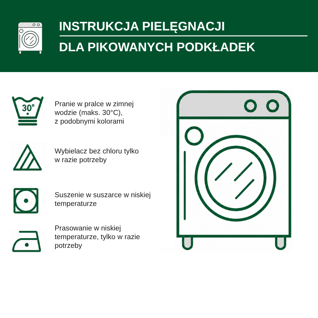 Instrukcja pielęgnacji pikowanych podkładek na stół.