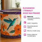 Elegancki i trwały pikowany kosz na pranie z motywem kolibra.