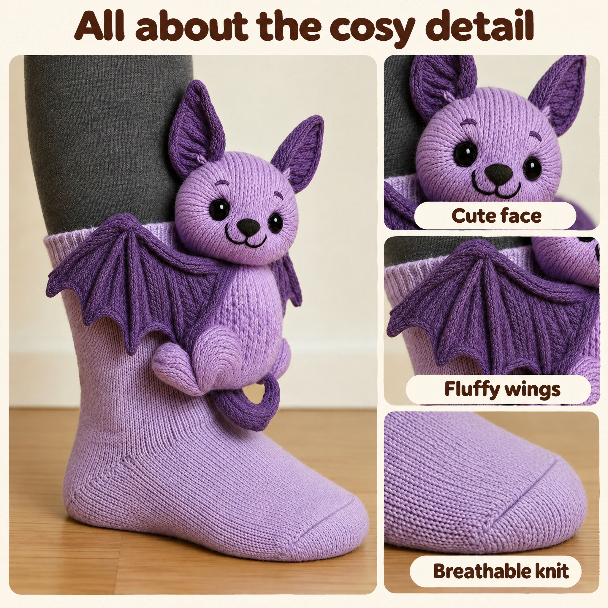 Cuddly socks bat details