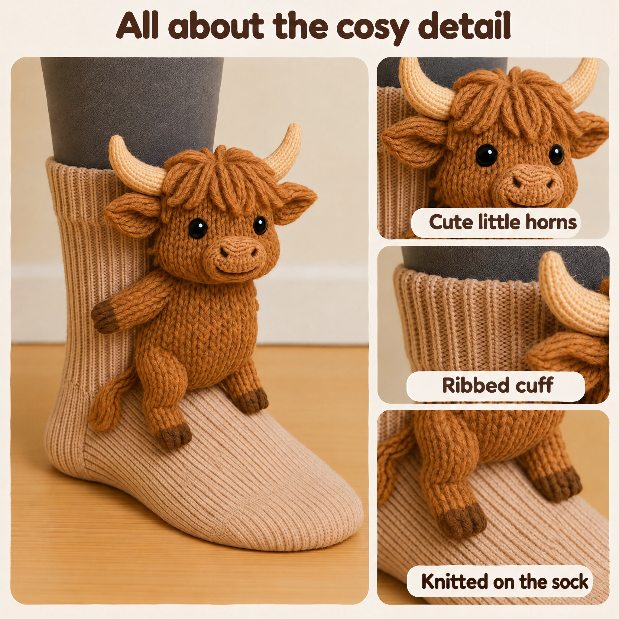 Cuddle socks highland cow details