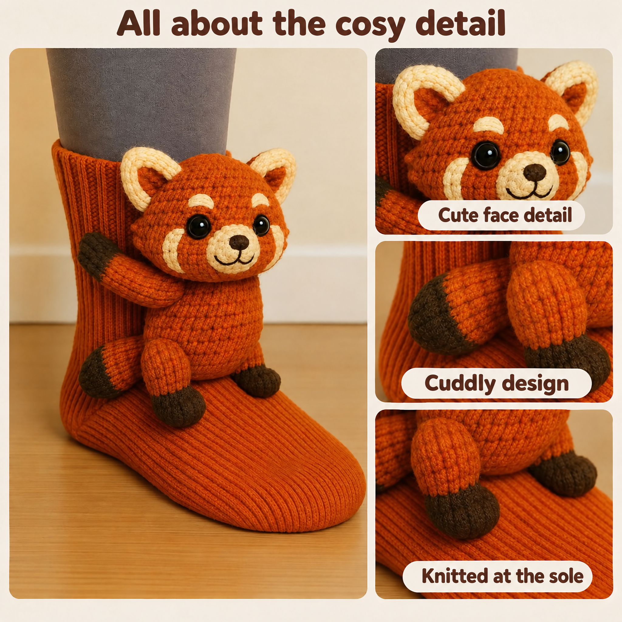 Cuddle socks red panda details