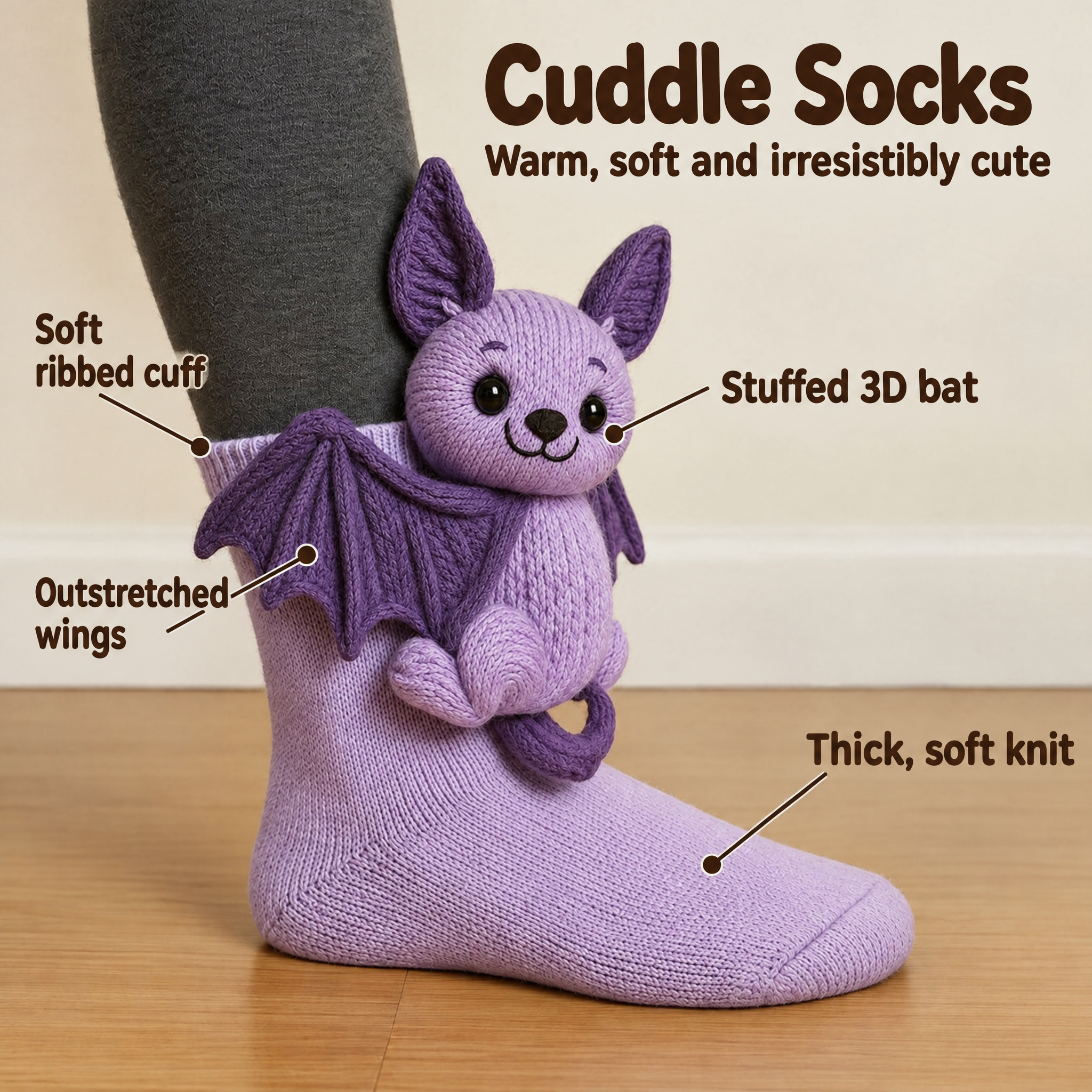 Cuddly socks bat features