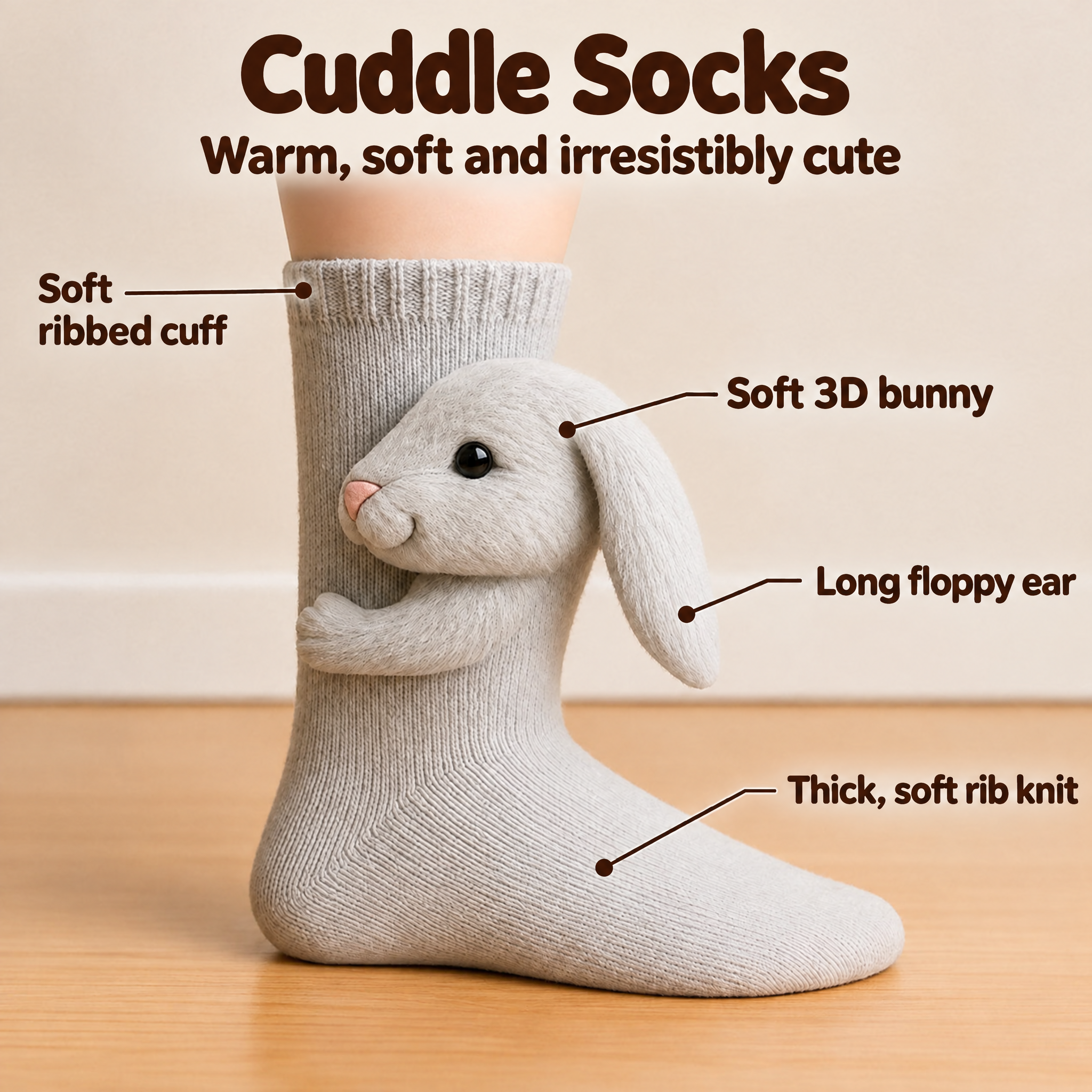 Cuddle socks rabbit features